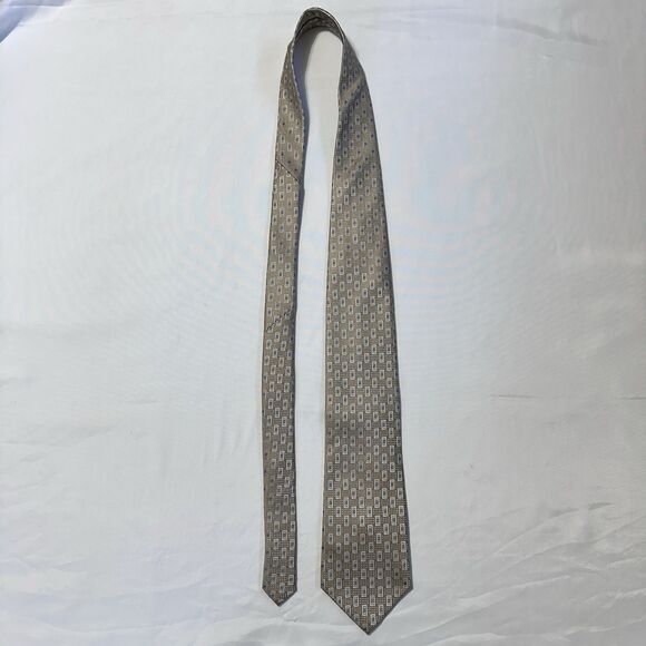 Joseph & Feiss International 100% Silk Tie 4” Beige And Baby Blue Geometric - Picture 6 of 6